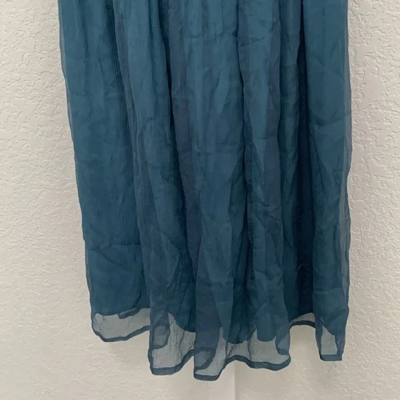 Burlapp Anthropologie Turquoise Cream Trim Silk Mini Dress - Picture 3 of 11